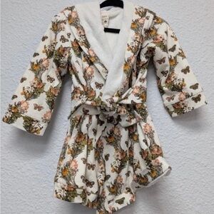 Kate Quinn-Hooded (Bear Ears) Towel Lined Bathrobe-Floral Butterfly Print-12-24M